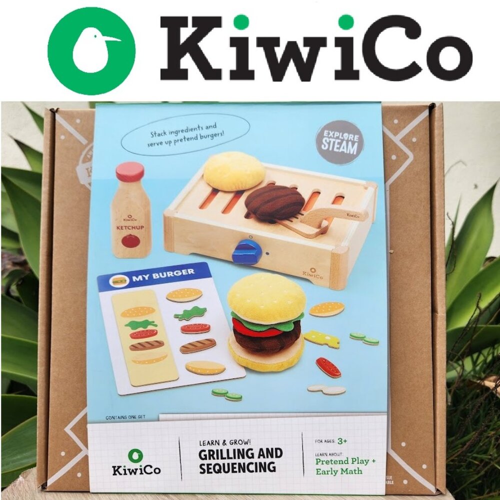 NEW KiwiCo Kiwi Co. Crate Build-a-Burger Grill Grilling Burger Kit Sequencing Pr